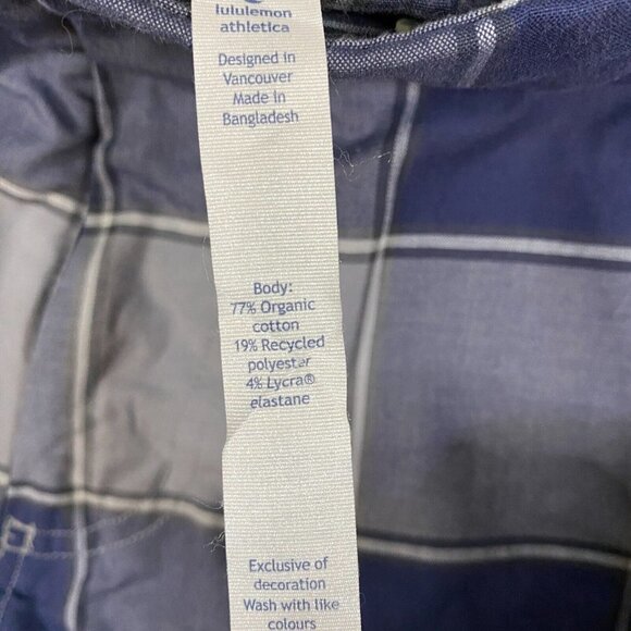 Lululemon Shorts 32 Blue Plaid Organic Cotton Stretch 8" in - Picture 7 of 9